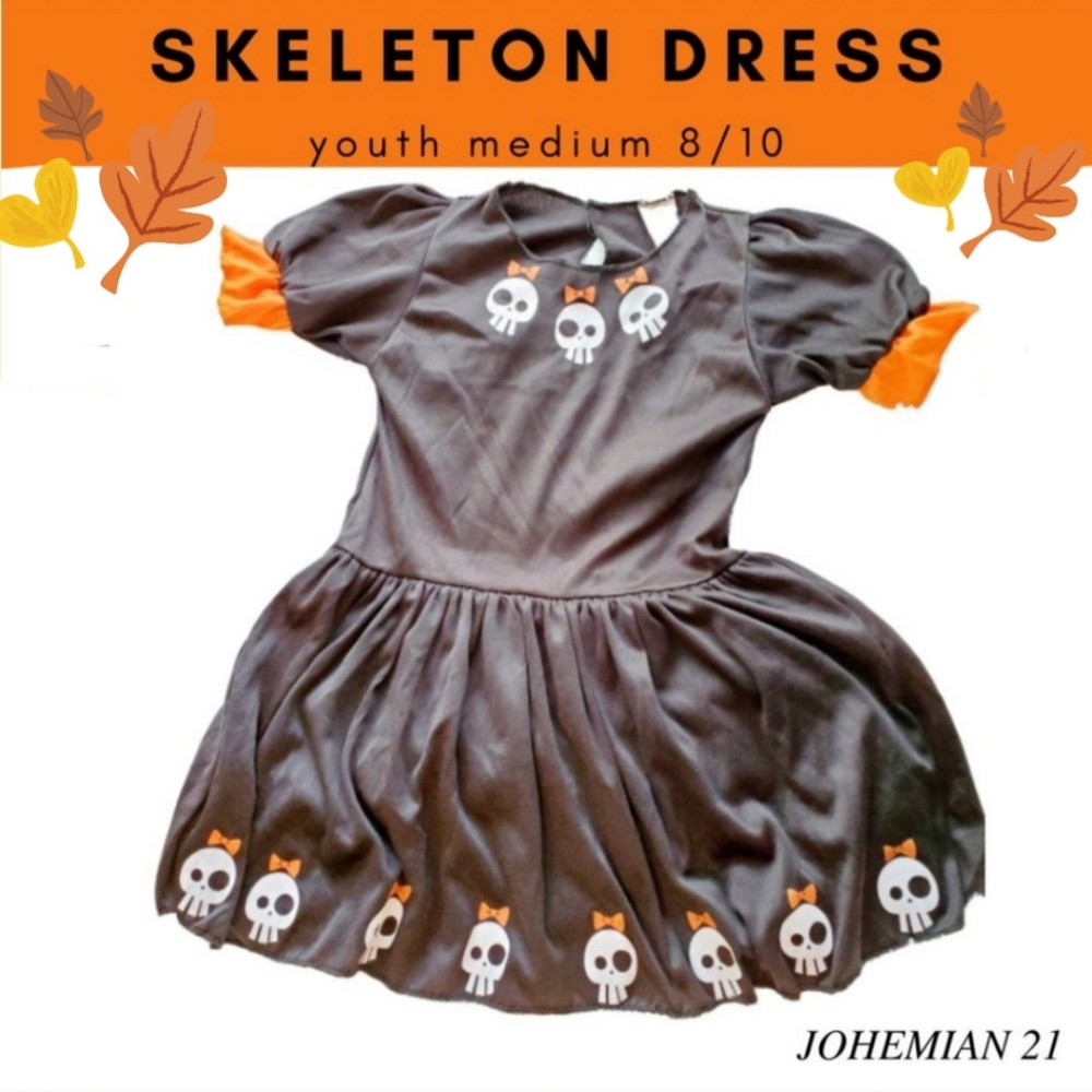DRESS Costume Skeleton Black Orange Skulls Halloween Size Youth One Size